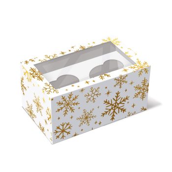 Коробка с окном под 2 капкейка Снежинки на белом, 160х100х80 мм — изображение 5